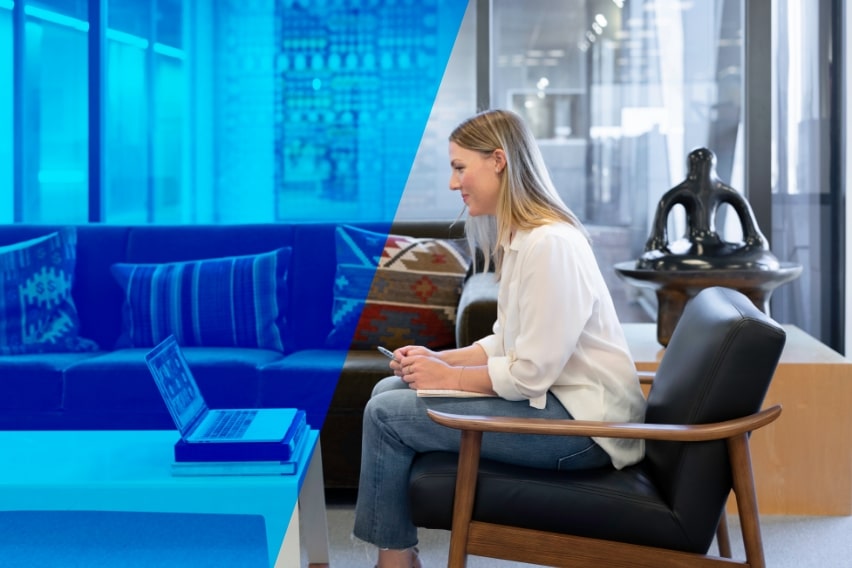 woman using a laptop for interview